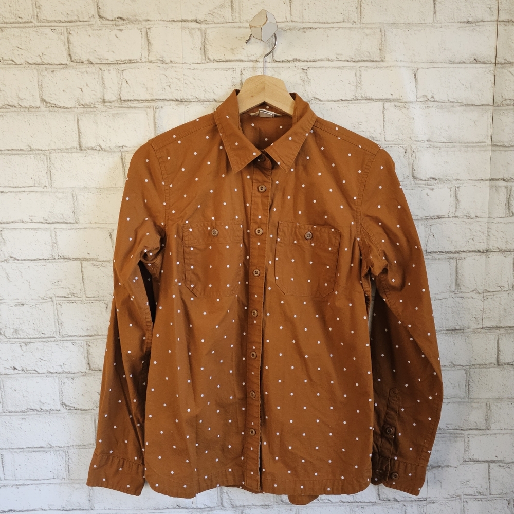 ☆ DULUTH TRADING CO Yellow Polka Dot Button-Up Shirt, XS ☆